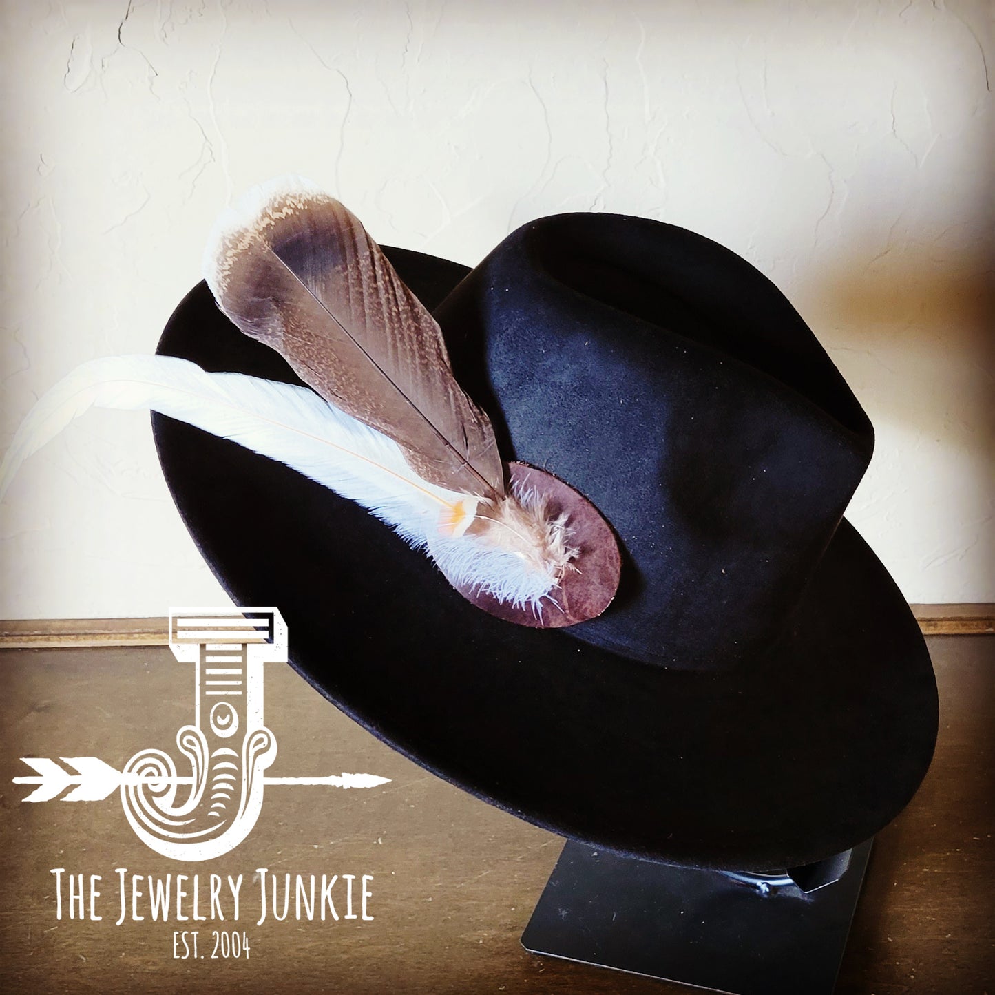 Boho Western Hat w/ Feather Tie Hat Band-Black 982p