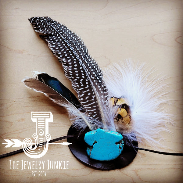 Blue Turquoise, Spotted Feather & Leather Hat Band (Band Only) 980z