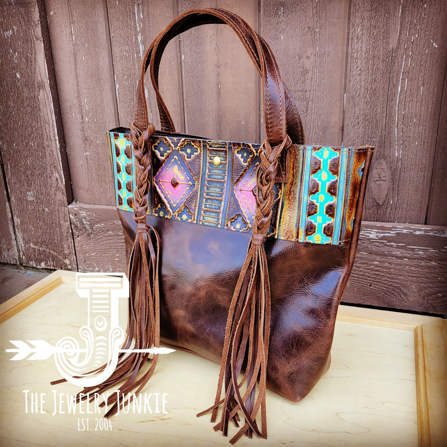 Tejas Leather Bucket Hide Handbag w/ Magenta Navajo Accent 512r