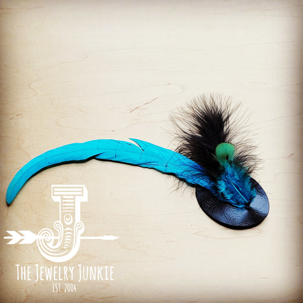 Turquoise/Black Fluffy Feather Hat Band (Band Only) 983m