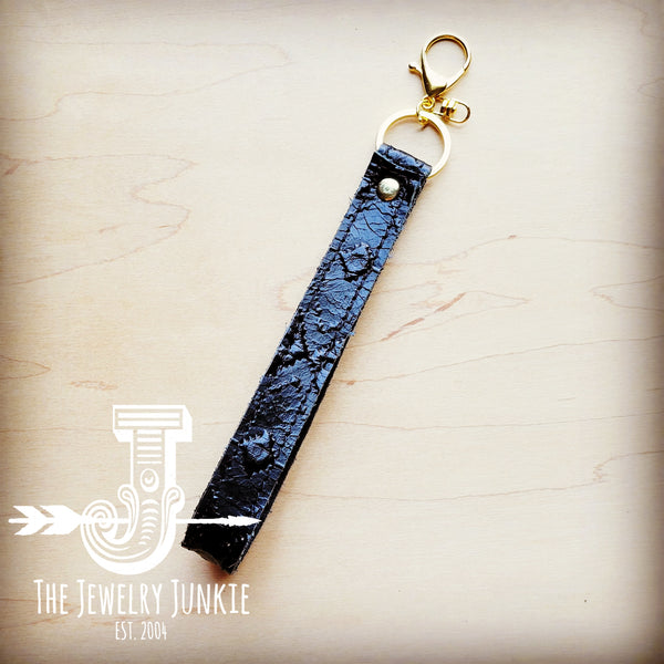 *Embossed Leather Key Chain Strap in Black Navajo 703d