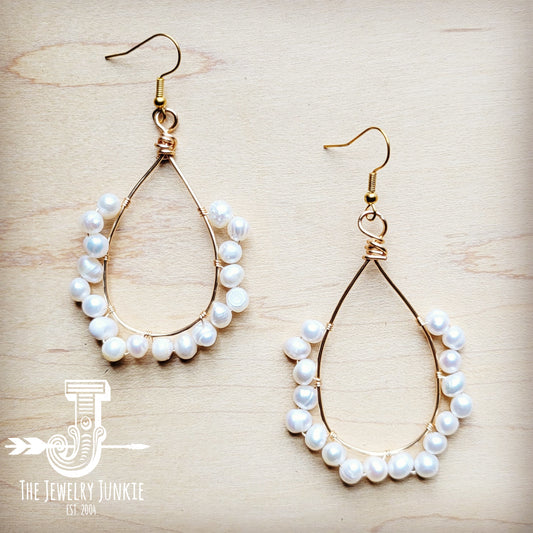 Wire Wrapped Freshwater Pearl Beaded Hoop Earrings 218y