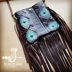 MEDIUM Crossbody Handbag w/ Blue Navajo Leather Full Fringe 510u