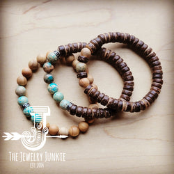 *Wood and Imperial Jasper Stretch Bracelet Trio 808a