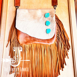 Leather Handbag w/ Hair-on-Hide Flap and Triple Turquoise 510L