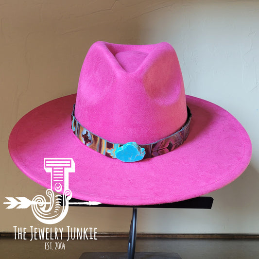 Magenta Navajo Embossed Leather Hat Band with Turquoise Slab
