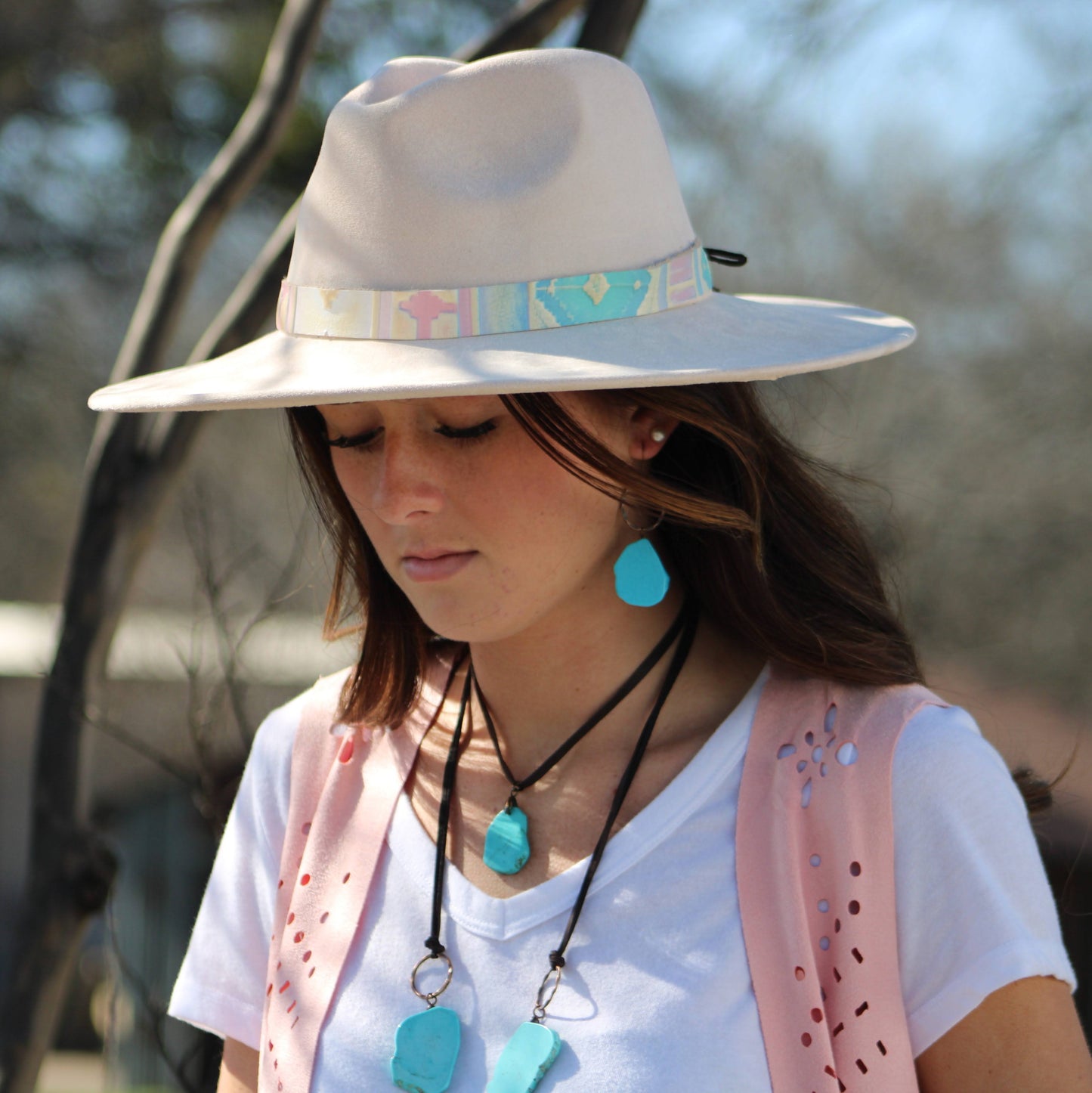 **Turquoise Slab Pendant on Leather Cord Necklace 254d