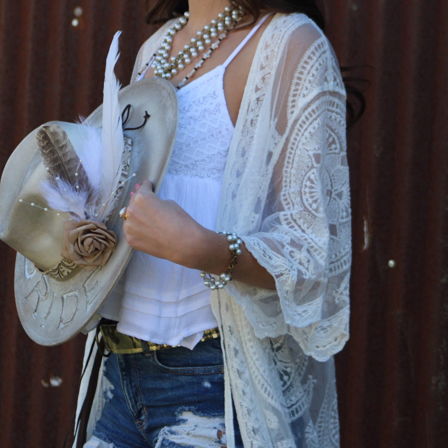 Dark Metallic Hide Leather Belt w/ Leather Fringe 906y
