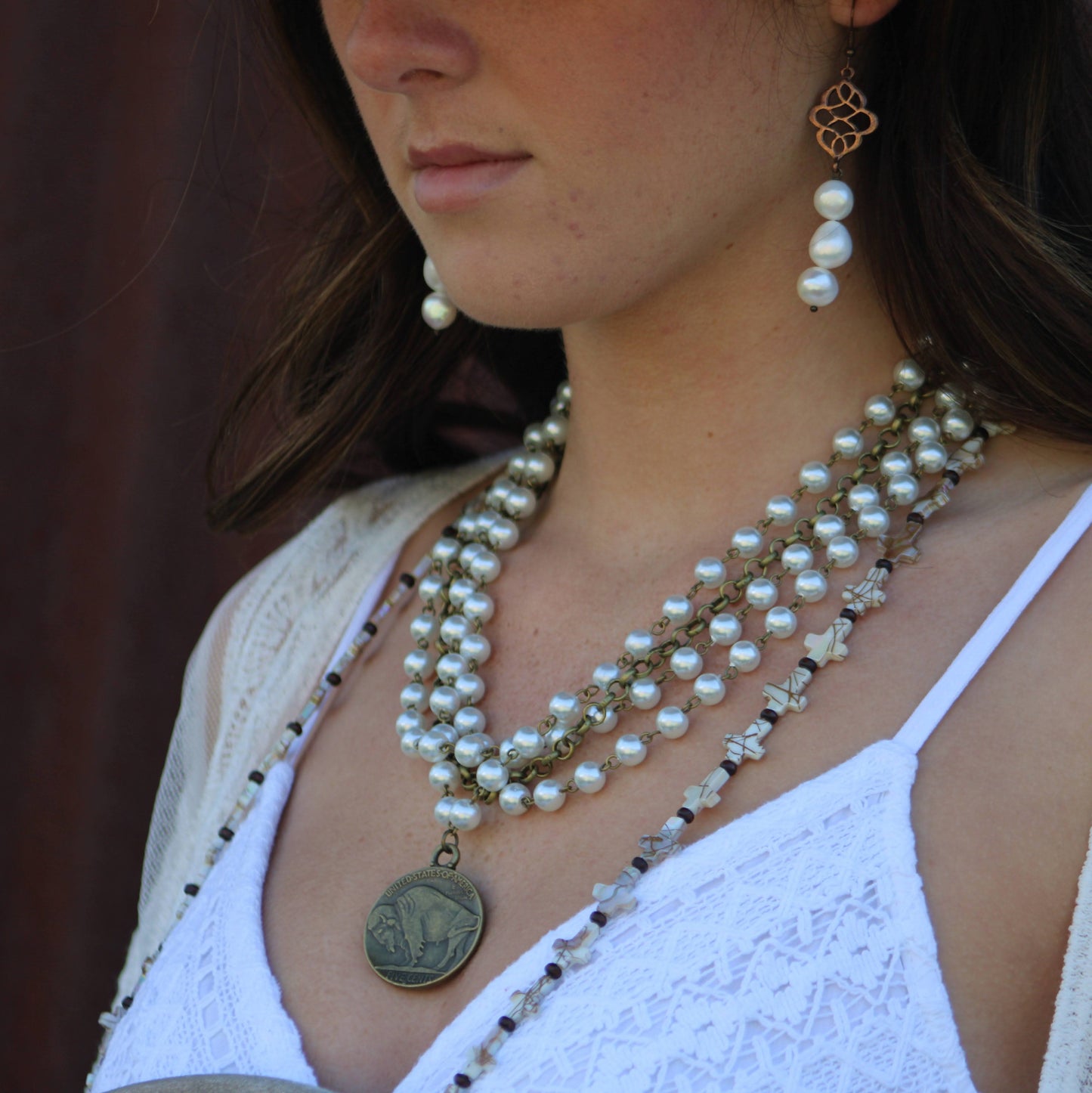 Long Mother-of-Pearl Cross Necklace 259p
