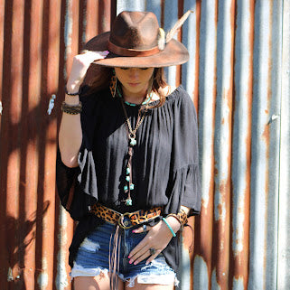 Dark Metallic Hide Leather Belt w/ Leather Fringe 906y