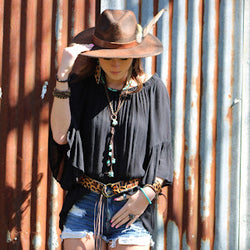 Dark Metallic Hide Leather Belt w/ Leather Fringe 906y