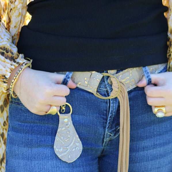 Gilded Navajo Leather Belt with Leather Fringe Closure 906L