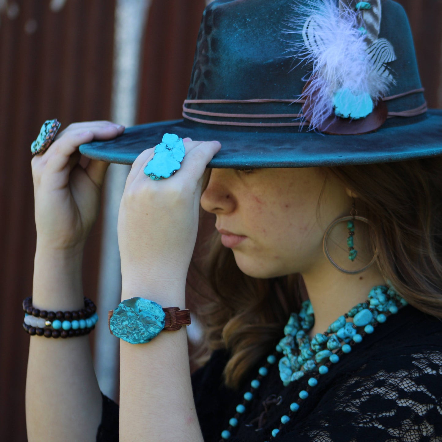 Ocean Agate Slab on Narrow Leather Cuff 005K