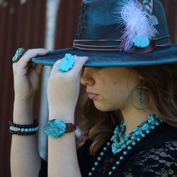 Ocean Agate Slab on Narrow Leather Cuff 005K