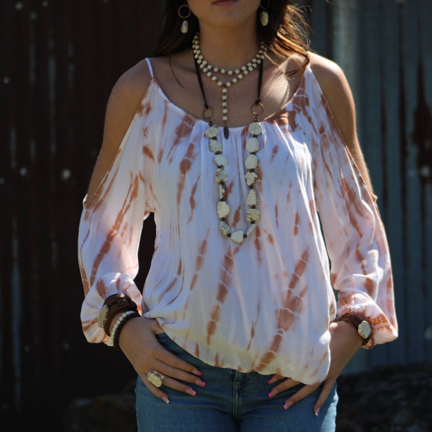 White Turquoise Slab Necklace with Leather Closure 228O