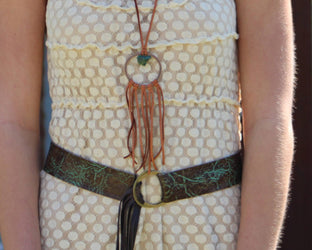 Tan Leather Dream Catcher Necklace with Natural Turquoise 246t