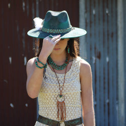 Tan Leather Dream Catcher Necklace with Natural Turquoise 246t