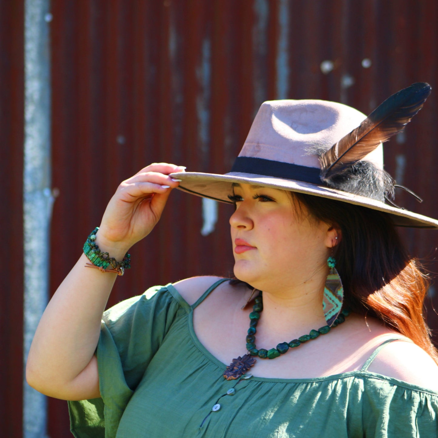 Leather Oval Earrings in Navajo w/ Turquoise Accent 206o