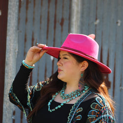 Leather Oval Earrings in Magenta Navajo w/ Turquoise Accent 215L