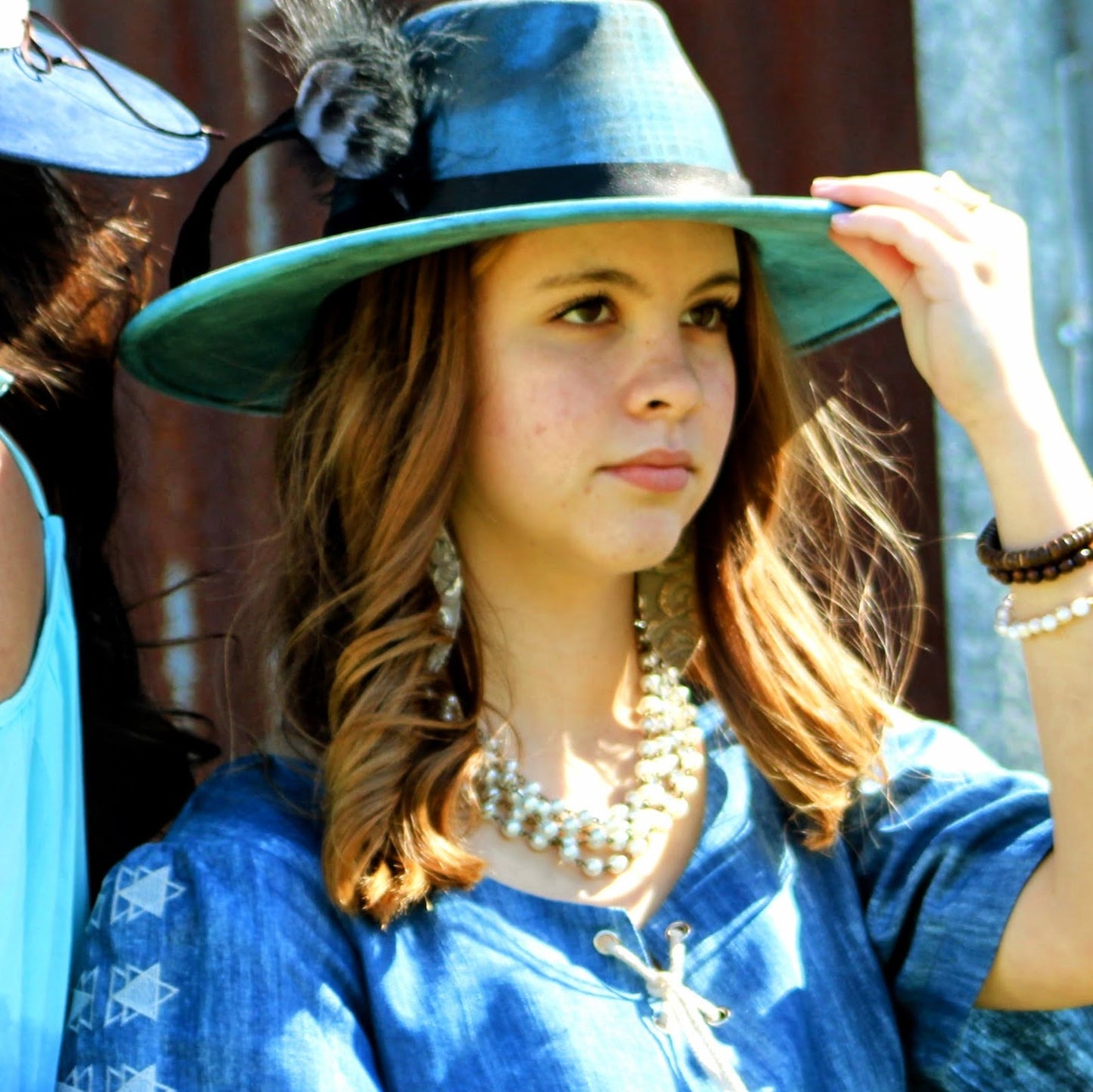 Leather Oval Earrings in Gilded Cowboy w/ Matte Accent 207d