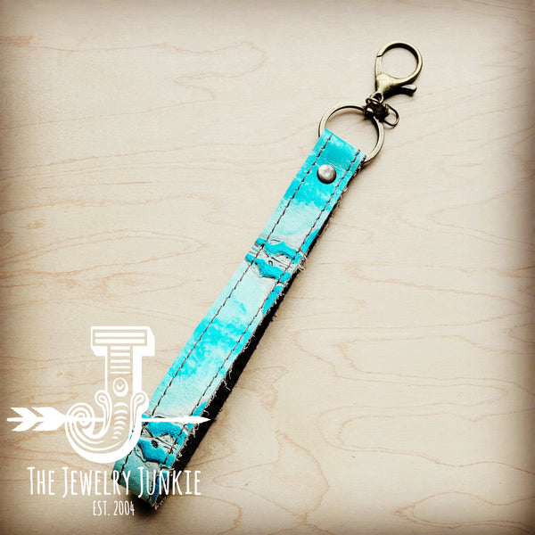 Embossed Leather Key Chain Strap Turquoise Steer Head 702x