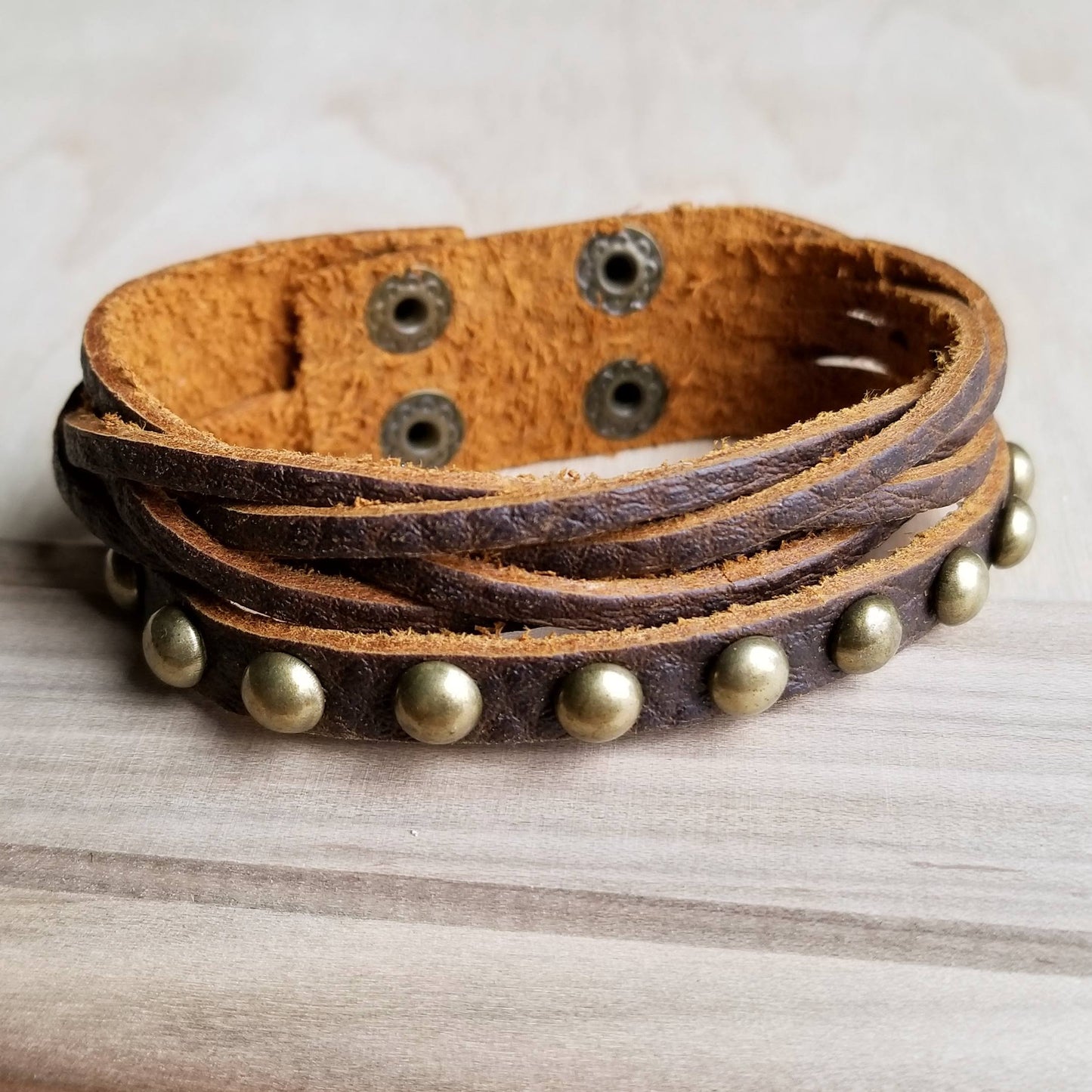 Multi-Strand Leather Cuff with Antique Gold Studs 007s - The Jewelry Junkie