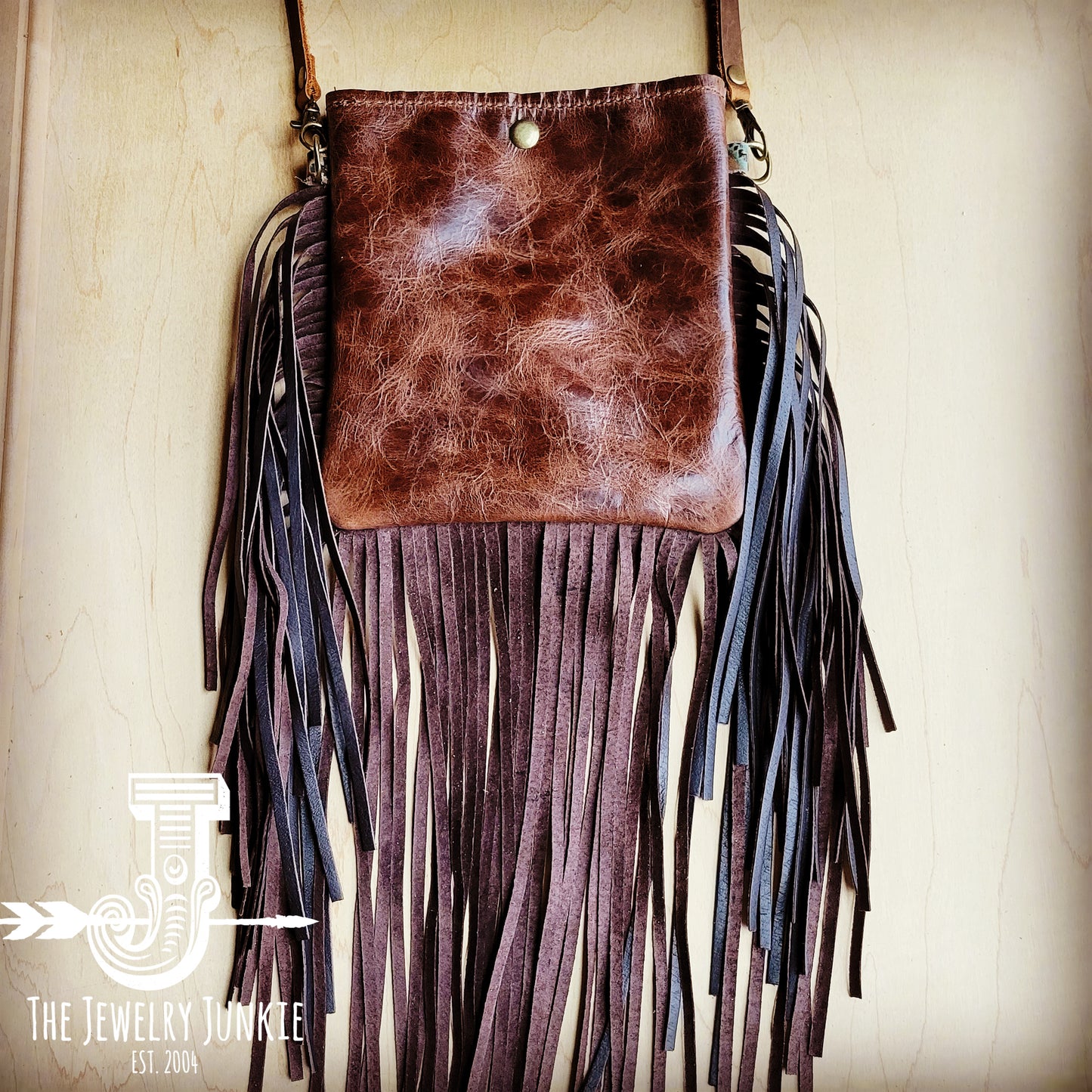 Small Crossbody Handbag w/ Santa Fe Leather Accent Full Fringe 507j