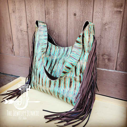 *Montana Embossed Leather Hobo Handbag Turquoise Chateau 508t