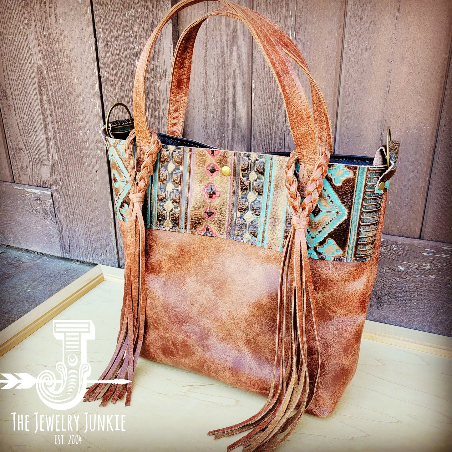 Tejas Leather Bucket Hide Handbag with Navajo Accent 506v