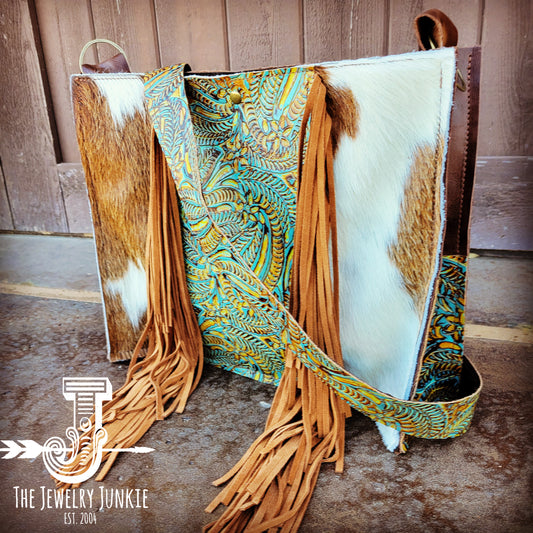 Large Hair on Hide Box Handbag w/ Dallas Turquoise Accent 506o