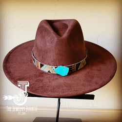 Navajo Embossed Leather Hat Band w/ Turquoise Slab