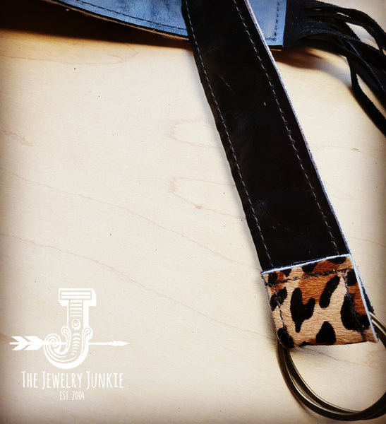 Leopard Hair-on-Hide Leather Belt with Long Leather Fringe Closure 903e