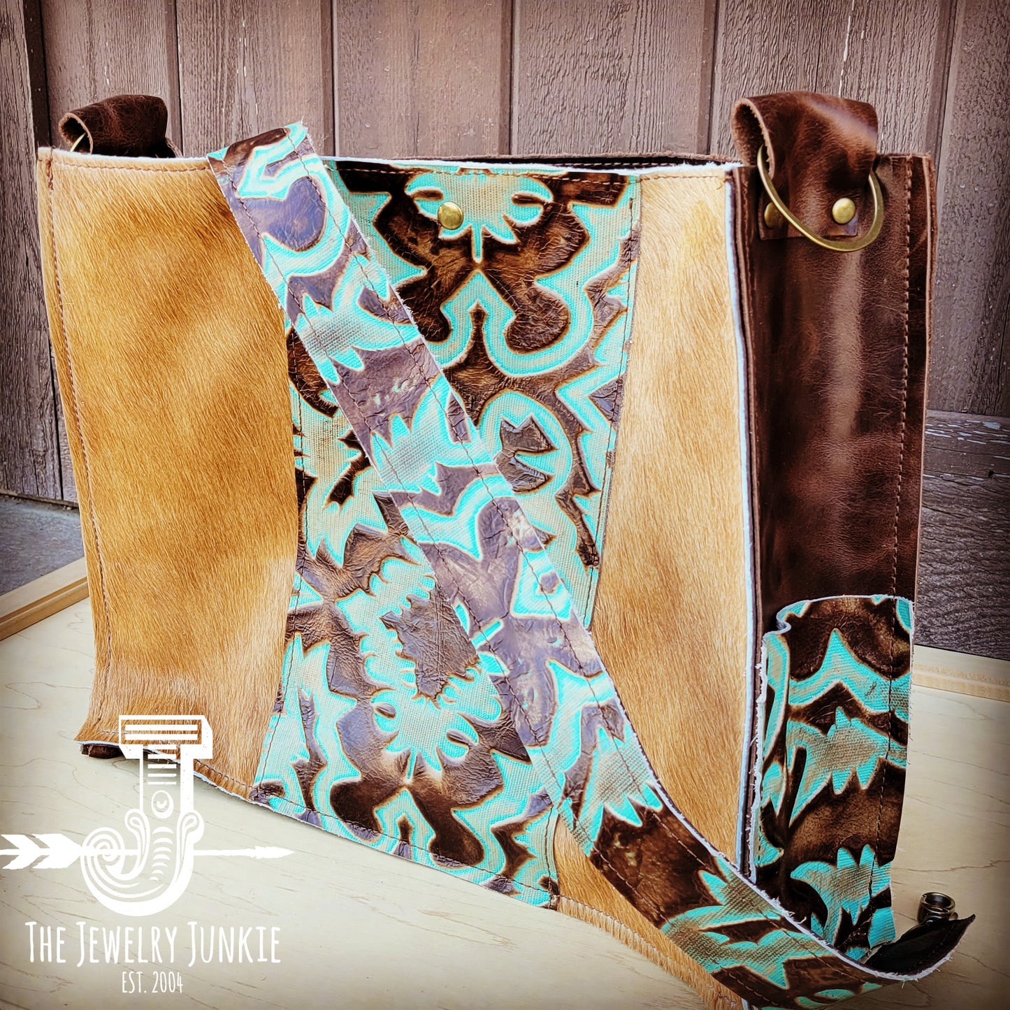 Large Hair on Hide Box Handbag w/ Turquoise Laredo Accent 506m