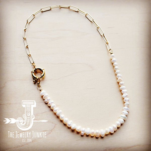 Genuine Freshwater Pearl Necklace w/ Gold Chain Accent 255L