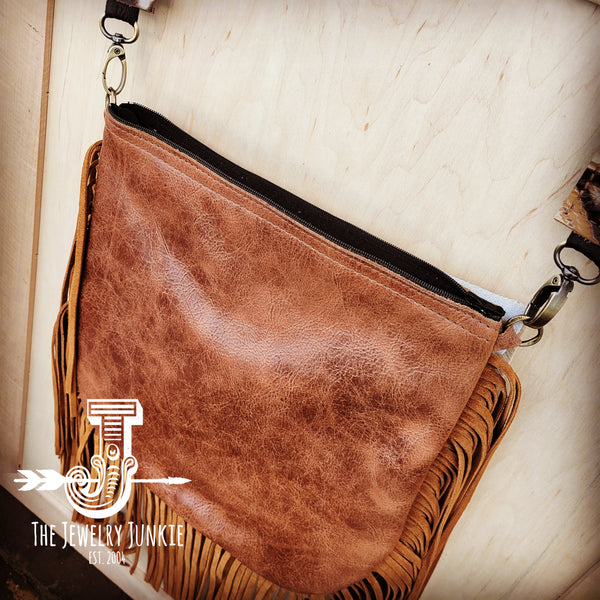 Leather Handbag w/ Hair-on-Hide Flap and Hoop Tassel Accent 510n