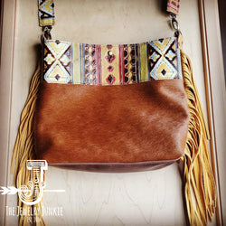**Tejas Leather Bucket Hide Handbag w/ Yellow Navajo Accent 506a