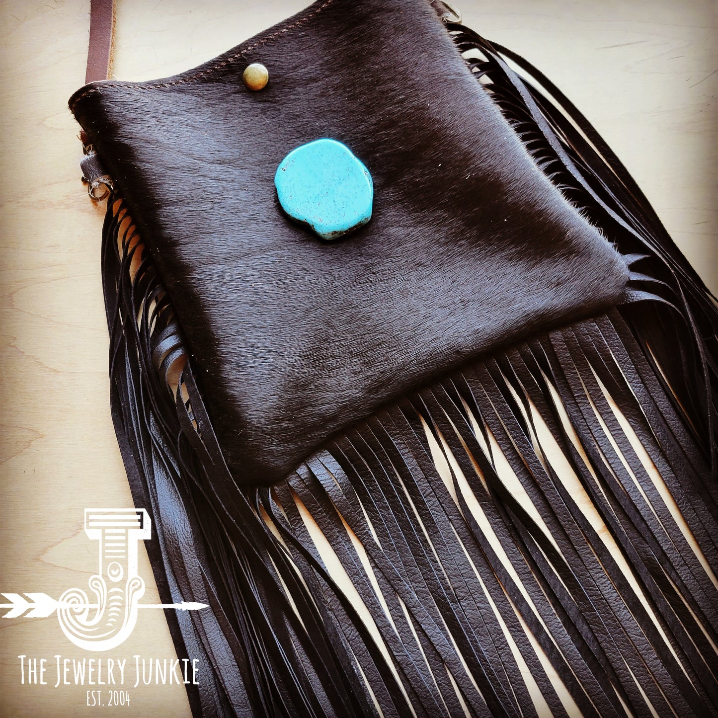 Small Crossbody Handbag w/ Black Hide Leather & Turquoise Slab 507h