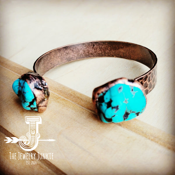 Genuine Natural Turquoise Cuff Bangle Bracelet in Copper 806t