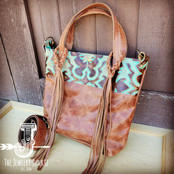 Tejas Leather Bucket Hide Handbag with Turquoise Laredo Accent 506u