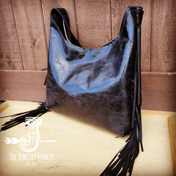 Montanta Leather Hobo Handbag Distressed Black Leather 510e