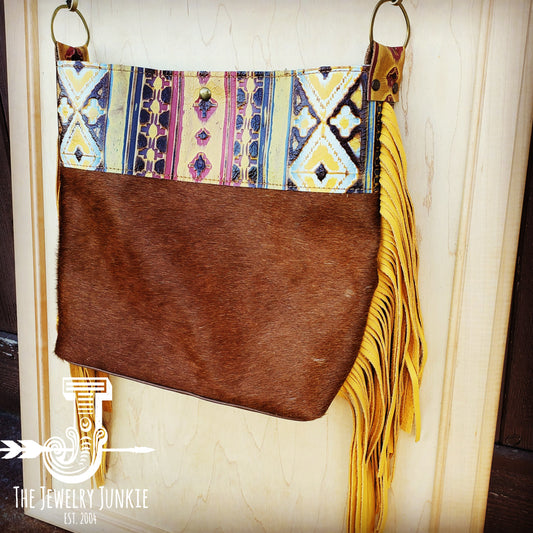 **Tejas Leather Bucket Hide Handbag w/ Yellow Navajo Accent 506a