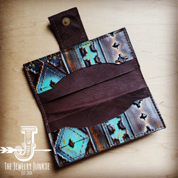 Embossed Leather Wallet in Blue Navajo w/ Snap 302f