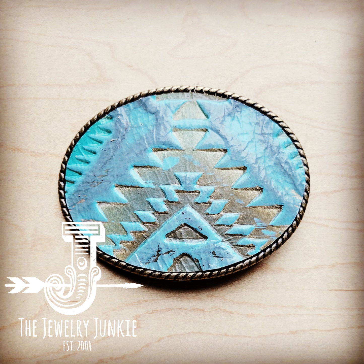*Rope Edge Leather Belt Buckle Aztec Cyan 903p