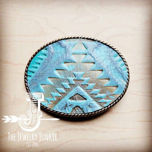 *Rope Edge Leather Belt Buckle Aztec Cyan 903p