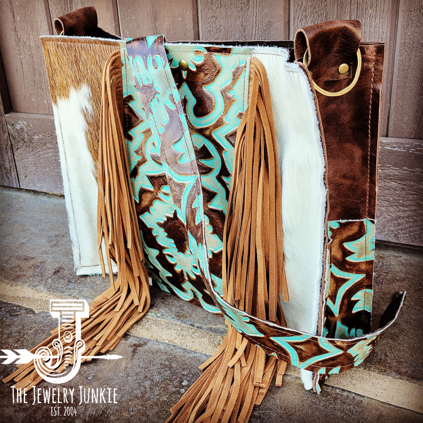 Large Hair on Hide Box Handbag w/ Turquoise Laredo Accent 506m