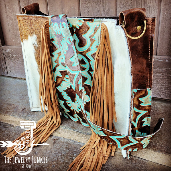 Large Hair on Hide Box Handbag w/ Turquoise Laredo Accent 506m