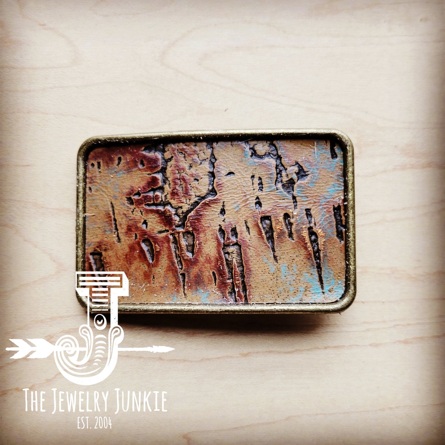 *Rectangle Leather Belt Buckle Driftwood Tarnished Copper 903w