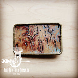 *Rectangle Leather Belt Buckle Driftwood Tarnished Copper 903w