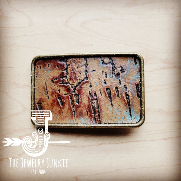 *Rectangle Leather Belt Buckle Driftwood Tarnished Copper 903w