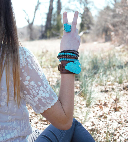 Blue Turquoise Slab Ring 012H - The Jewelry Junkie